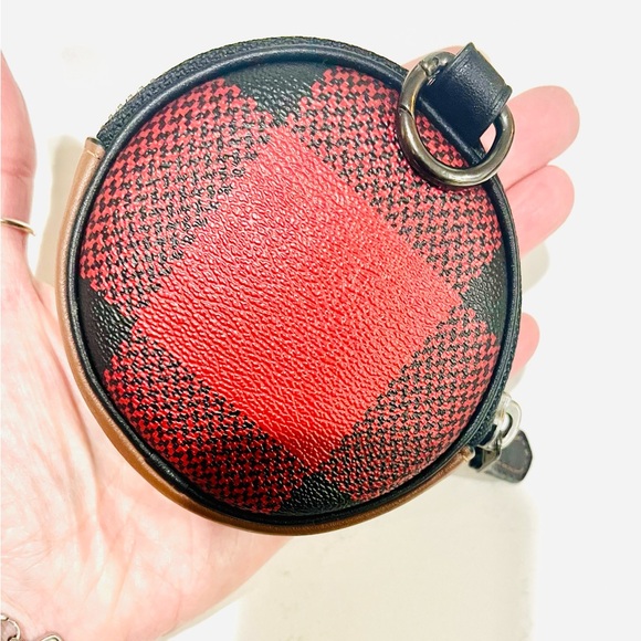 New Coach Round Coin Case With Buffalo Plaid Print - Deadstock RARE - Picture 13 of 16